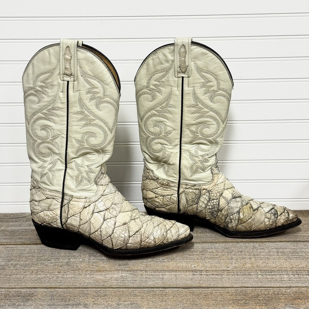 Rebelde Leather Crocodile? White Cowboy Boots Western Mens Mexico Size 25.5